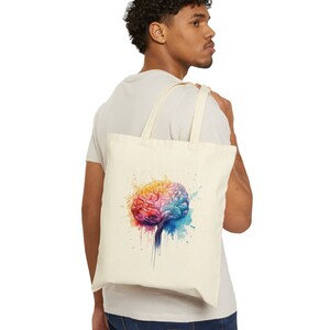 Abstract Watercolor Brain Cotton Canvas Tote Bag, 100% Cotton