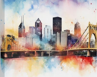 Stylizowane płótno ścienne Pittsburgh, abstrakcyjne płótno ścienne Pittsburgh z akwarelą
