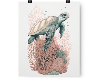 Sea Turtle Wall Art Print, Turtle Wall Art Print, Kids Room Wall Art, Turtle Print, Premium Matte Poster