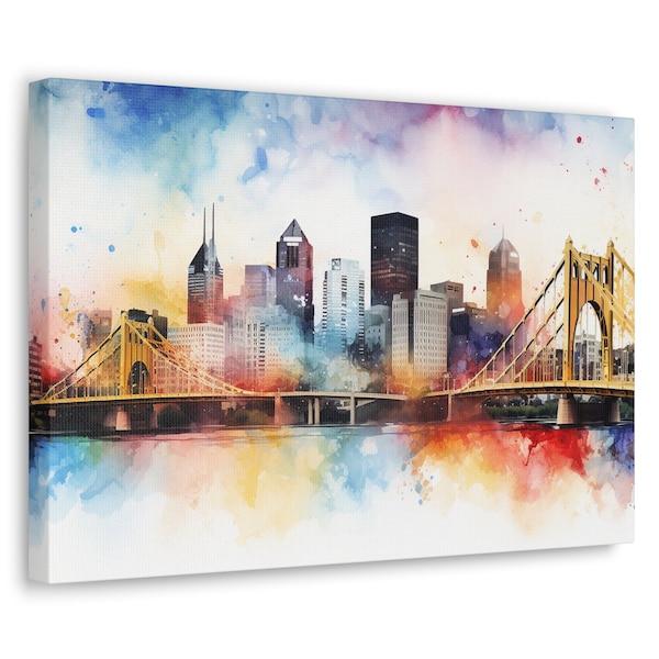 Stylized Pittsburgh Wall Art Canvas, Abstract Pittsburgh Watercolor Wall Art Canvas