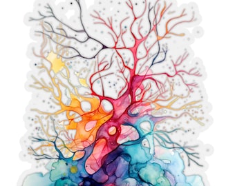 Pegatinas de neuronas en acuarela, pegatinas abstractas de sinapsis neuronales, pegatinas cerebrales, pegatinas de neuronas
