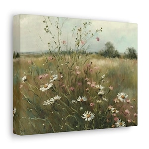 Wildflowers Wall Art Canvas, Vintage Landscape Wall Art Canvas, Wildflower Meadow Landscape