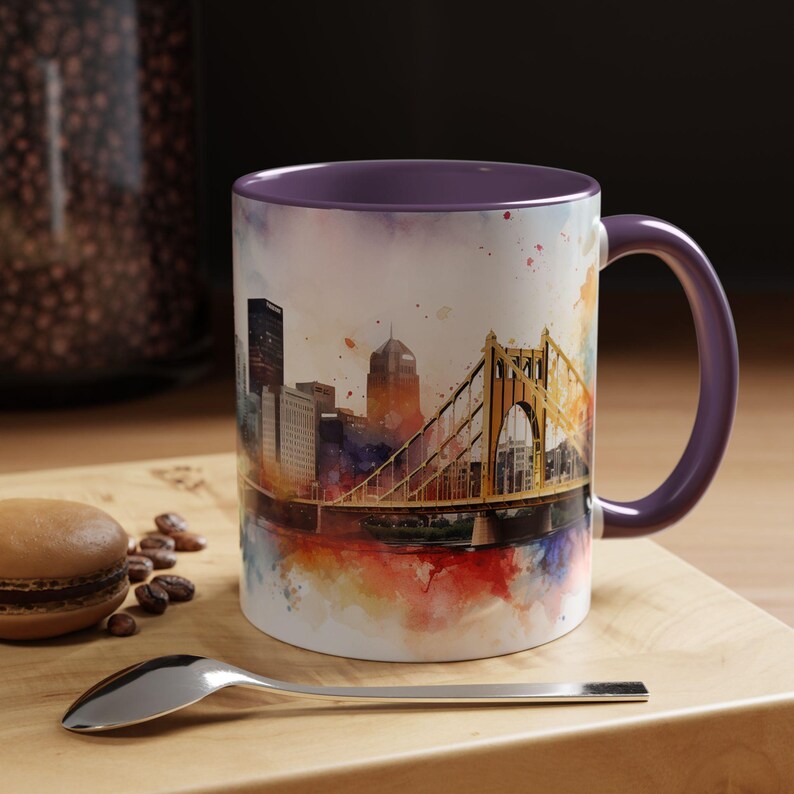 Pittsburgh Watercolor Accent Coffee Mug, Pittsburgh Coffee Tea Cup, Steelers Coffee Mug, Watercolor Mug image 8