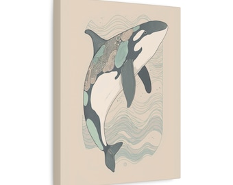 Lienzo decorativo de orca, arte de pared de orca, arte de pared para habitación infantil