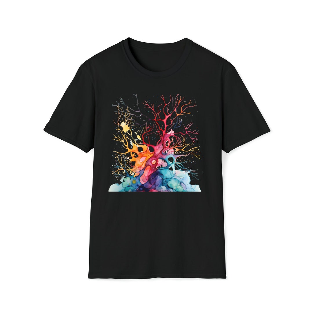 Watercolor Neurons Softstyle T-shirt, Abstract Neural Synapses Tee ...