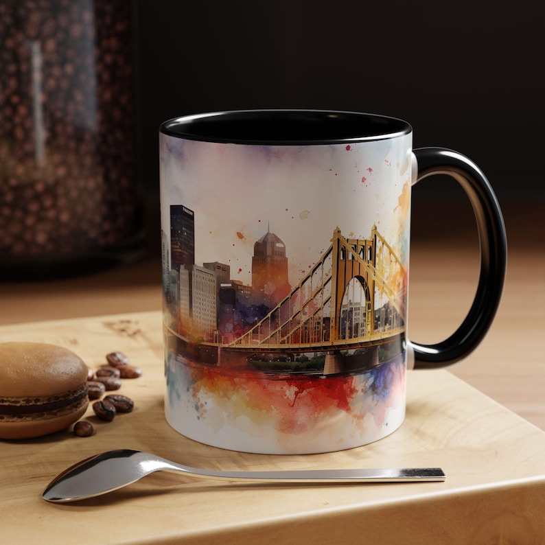 Pittsburgh Watercolor Accent Coffee Mug, Pittsburgh Coffee Tea Cup, Steelers Coffee Mug, Watercolor Mug image 1