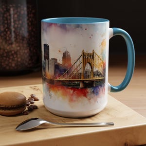 Pittsburgh Watercolor Accent Coffee Mug, Pittsburgh Coffee Tea Cup, Steelers Coffee Mug, Watercolor Mug image 6