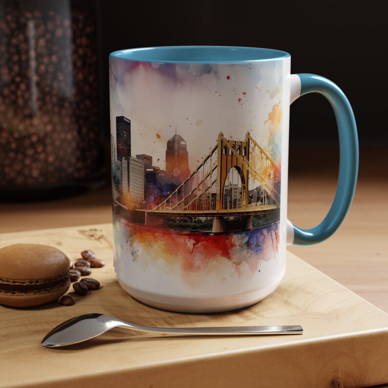 Pittsburgh Watercolor Accent Coffee Mug, Pittsburgh Coffee Tea Cup, Steelers Coffee Mug, Watercolor Mug image 6