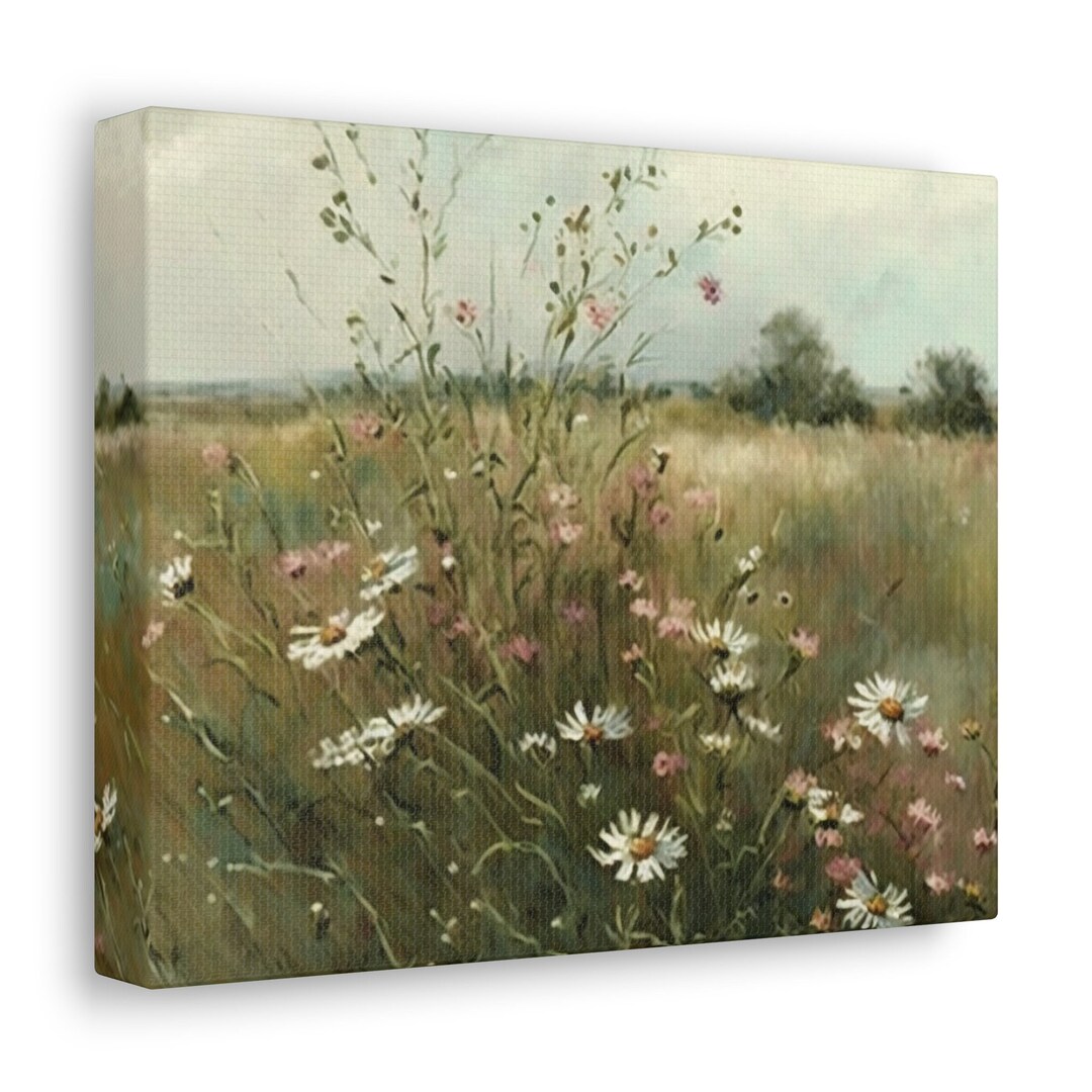 Wildflowers Wall Art Canvas, Vintage Landscape Wall Art Canvas ...