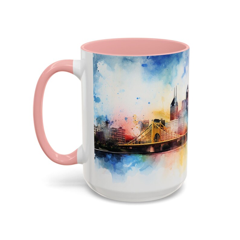 Pittsburgh Watercolor Accent Coffee Mug, Pittsburgh Coffee Tea Cup, Steelers Coffee Mug, Watercolor Mug image 5