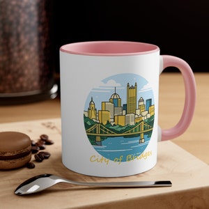 Pittsburgh Stylized Coffee Mug, Pittsburgh City of Bridges Coffee Tea Cup, Burgh Coffee Mug, Pittsburgh Mug