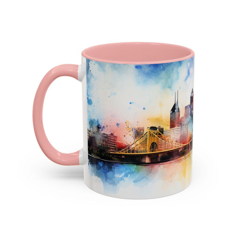 Pittsburgh Watercolor Accent Coffee Mug, Pittsburgh Coffee Tea Cup, Steelers Coffee Mug, Watercolor Mug image 4