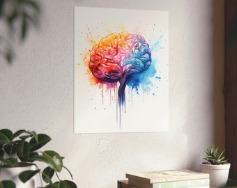 Abstract Brain Art Print, Watercolor Brain Wall Art Print, Human Brain Wall Art Print, Gift for Science lovers, Premium Matte Poster