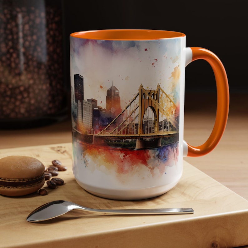 Pittsburgh Watercolor Accent Coffee Mug, Pittsburgh Coffee Tea Cup, Steelers Coffee Mug, Watercolor Mug image 10