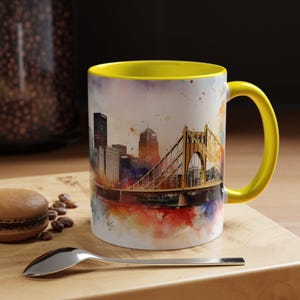 Pittsburgh Watercolor Accent Coffee Mug, Pittsburgh Coffee Tea Cup, Steelers Coffee Mug, Watercolor Mug image 7