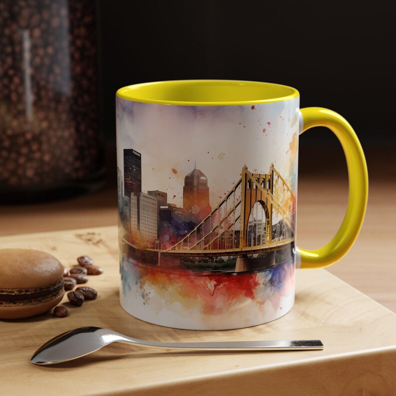 Pittsburgh Watercolor Accent Coffee Mug, Pittsburgh Coffee Tea Cup, Steelers Coffee Mug, Watercolor Mug image 7