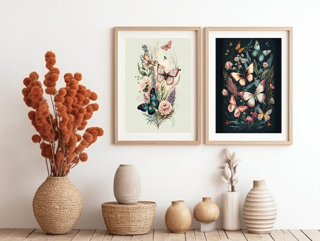 Boho Butterflies Wall Art, Wildflowers Nursery Decor, Printable Art Set ...