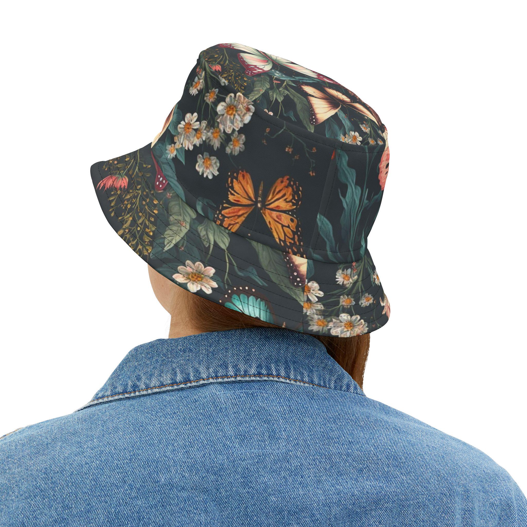 Butterflies and Wildflowers Bucket Hat, Nature Lover Gift, Floral Print Cap, Beach Accessory, Summer Outdoor Wear, Garden Party Headwear