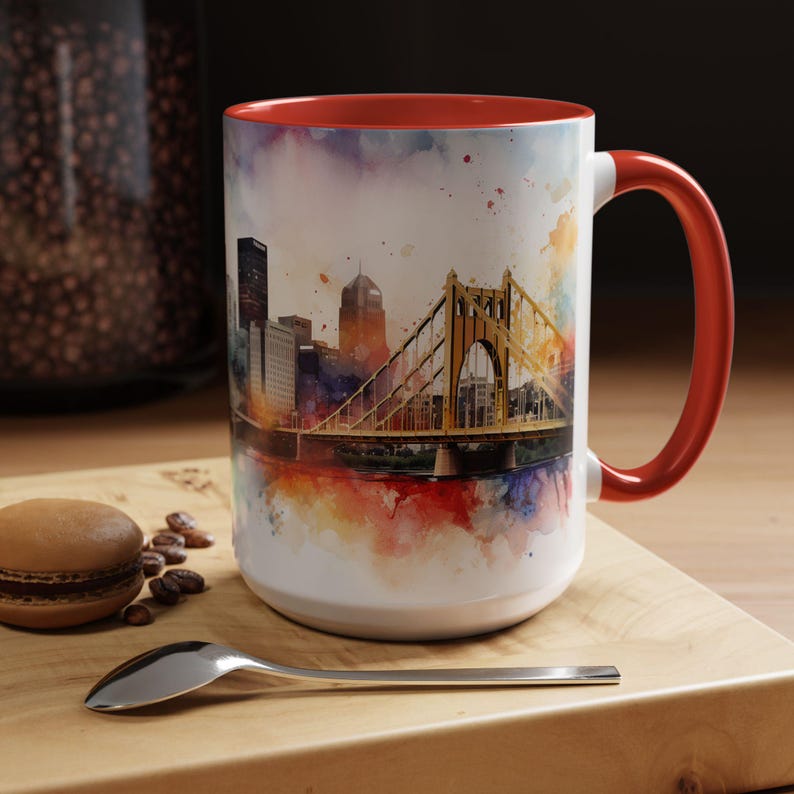 Pittsburgh Watercolor Accent Coffee Mug, Pittsburgh Coffee Tea Cup, Steelers Coffee Mug, Watercolor Mug image 9