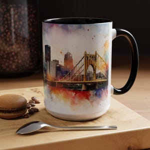 Pittsburgh Watercolor Accent Coffee Mug, Pittsburgh Coffee Tea Cup, Steelers Coffee Mug, Watercolor Mug image 2