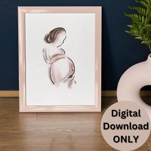 Pregnant downloadable Print, Minimalist naked women prints, Pregnancy Baby Shower Wall Art Gift, figure line art, Naked Woman Watercolor Art