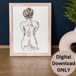 Naked Woman Watercolor Art, Abstract Naked Women Art, minimalist naked women print, female figure line art png, women figure line art