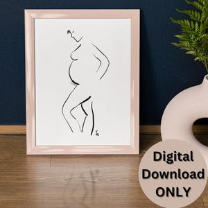 Pregnancy line art, Pregnant downloadable Print, Minimalist naked women prints, Pregnancy Baby Shower Wall Art Gift, New baby line art