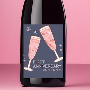Printable First Anniversary Wine & Champagne Label, Engagement Wine Label, Wedding Gift, Bridal Shower Gift, First Anniversary Gift