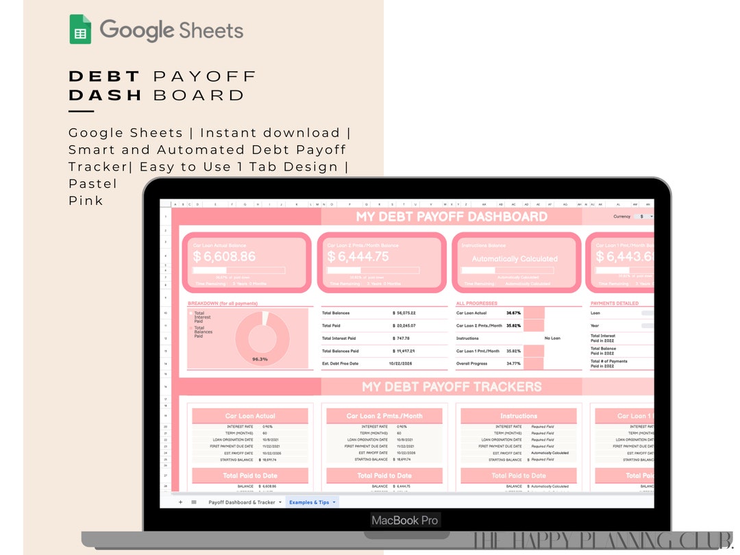 Debt Payoff Dashboard | Google Sheets | Rose Pink - Etsy