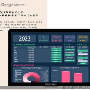Hoja de cálculo de gastos familiares anuales y mensuales / Hojas de cálculo de Google / Panel de control interactivo y sencillo