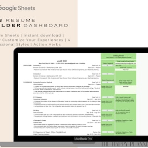 ATS Resume Builder Dashboard | Google Sheets | 4 Professional Resume Styles | Early & Experienced Professional