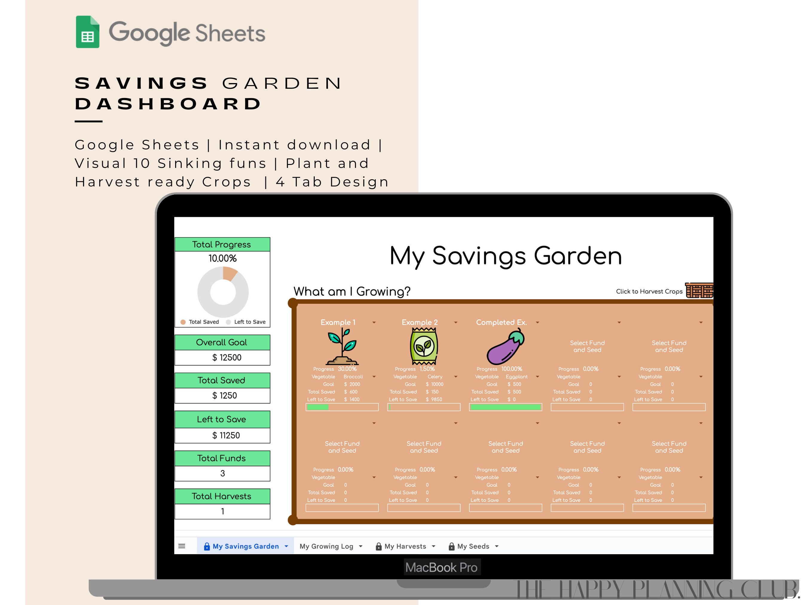 Savings Garden Dashboard | Google Sheets | 4 Color Modes | Grow and Harvest your Sinking Funds