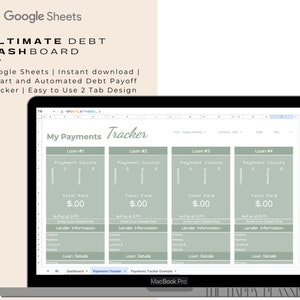 May include: A screenshot of a Google Sheets spreadsheet with a green and white color scheme. The spreadsheet is titled "My Payments Tracker" and is divided into four sections, each labeled "Loan #1", "Loan #2", "Loan #3", and "Loan #4". Each section includes fields for "Payment Counts", "Total Paid", "% Paid Off", "Lender Information", and "Loan Details".