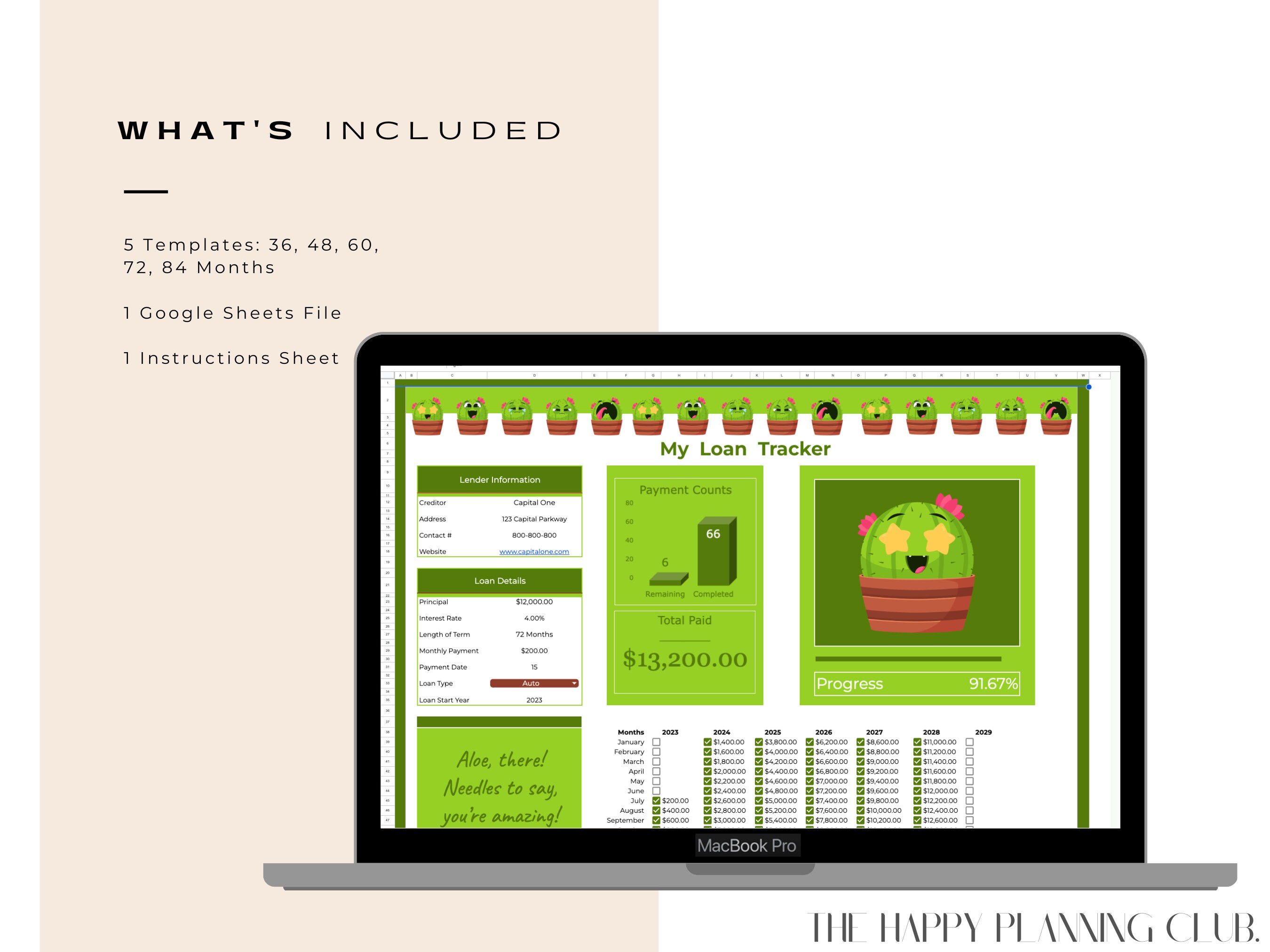 Cactus Loan Tracker Dashboard | Google Sheets - Etsy