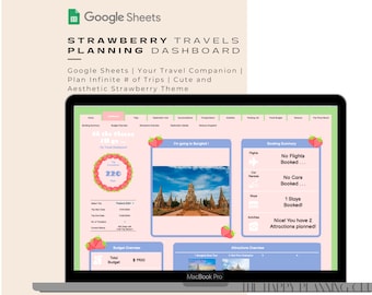 Strawberry Theme Travels Planning Dashboard | Google Sheets | Your Travel Companion | Research and Track all Your Trips