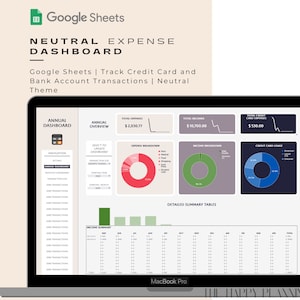 Neutrales Ausgaben Dashboard | Google Sheets | Überwachen Sie Kreditkarten- und Bankkontenbewegungen