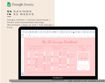 5K Savings Challenge | Google Sheets | Rose Pink