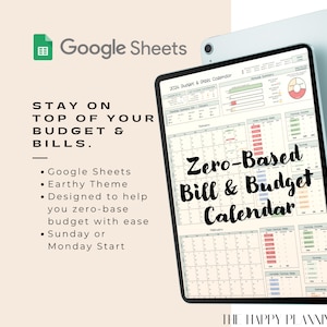Zero Based Budget and Bill Calendar | Google Sheets | Earthy Theme | Assign every dollar a Purpose | ADHD Budget