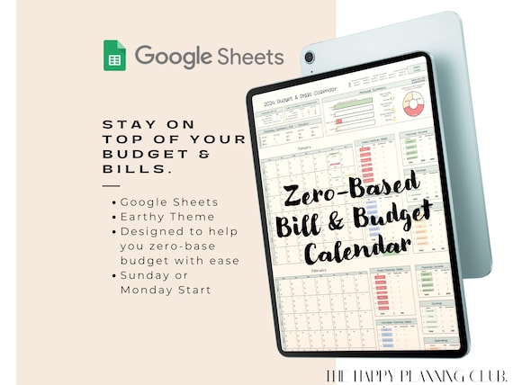 Zero Based Budget and Bill Calendar | Google Sheets | Earthy Theme | Assign every dollar a Purpose | ADHD Budget