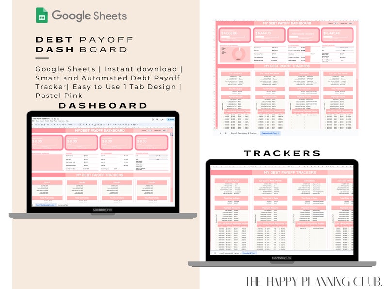 Debt Payoff Dashboard | Google Sheets | Rose Pink - Etsy