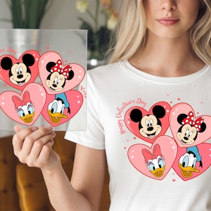 Valentines Flowers DTF Transfers Ready For Press, Mickey And Minnie Valentine Kissed Dtf, Heat Press DTF Transfer,  Disney&#39;s Lover Dtf