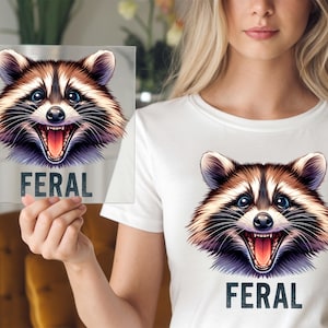 Unhinged And Feral Ready To Press, Funny Opossum Dtf Transfers, Unhinged and Feral Racoon DTF,  Vintage Feral Racoon DTF,
