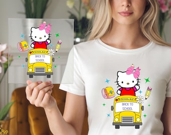 Hello Cat Back To School DTF Transfer Cute Back To School dtf for Kids Hello Cat School Bus dtf Heat Press Ready DTF