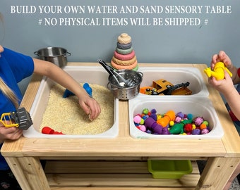 DIY (do-it-yourself) Montessori water and sand sensory table. PDF Plan.