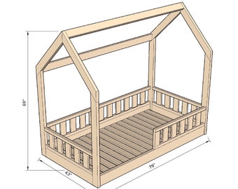 Plano PDF de cama de casa de tamaño doble, plano de cama Montessori, proyecto de bricolaje, plano de marco de cama de casa...