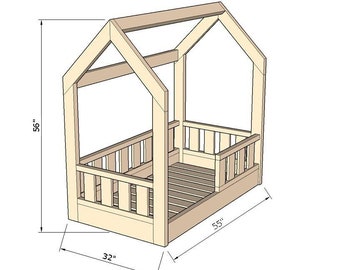 Toddler size house bed PDF Plan, Montessori bed plan, DIY (do-it-yourself) project, House bed frame plan...