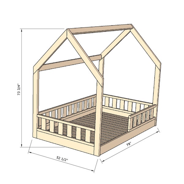 Small Double Mattress House bed PDF plan, Montessori bed plan, DIY (do-it-yourself) project