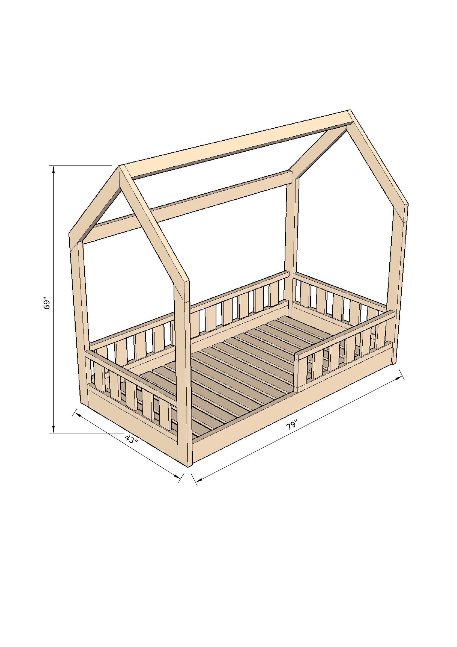 Twin Size House Bed PDF Plan, Montessori Bed Plan, DIY Project, House