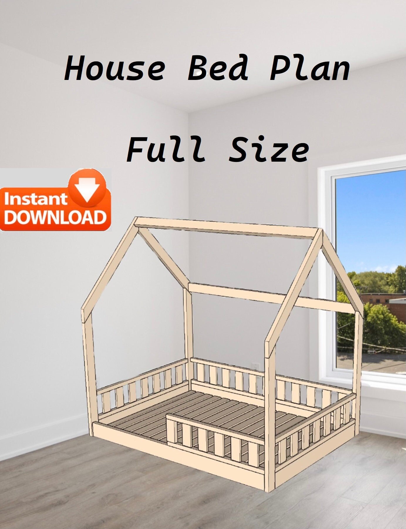 DIY (do-it-yourself) Plan, Montessori bed Full Size with fences!