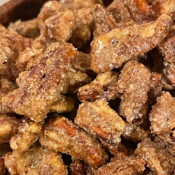 Handcrafted Cinnamon Sugar Coated Baked Pecans - Gourmet Snack, Holiday Gift
